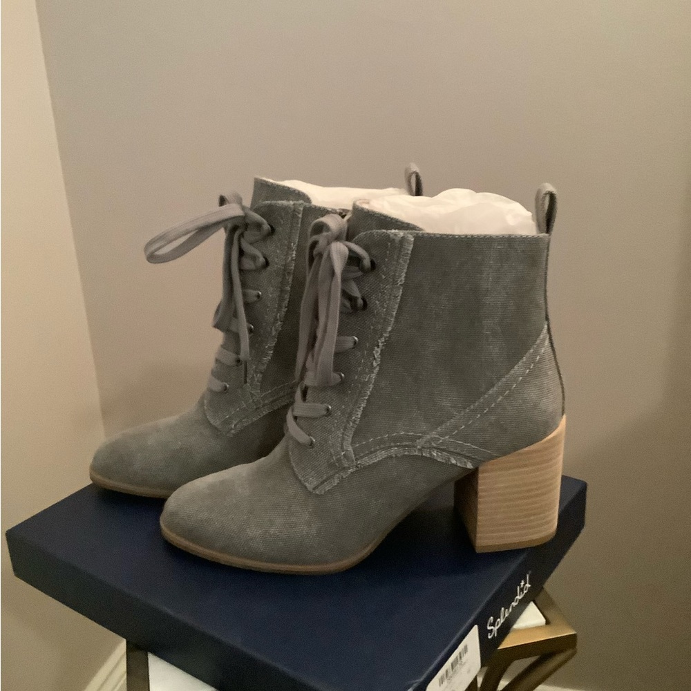 Women’s Splendid Heeled Leonardo Booties Gray Lace-Up Style Side Zip Size 9‎ NIB